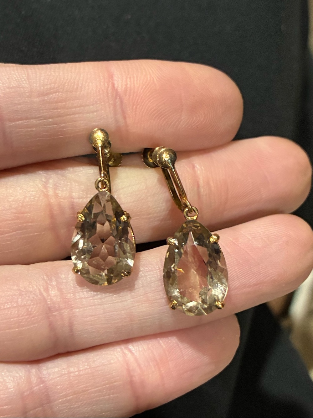 Vintage Gold Plate over Silver Champagne Citrine Drop Earrings